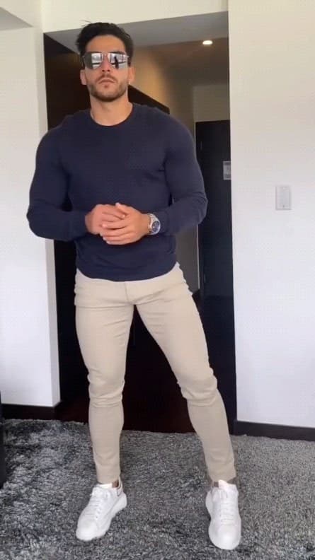 Navy Sweater and Beige Pants Outfit for Men: The Clean Casual Formula