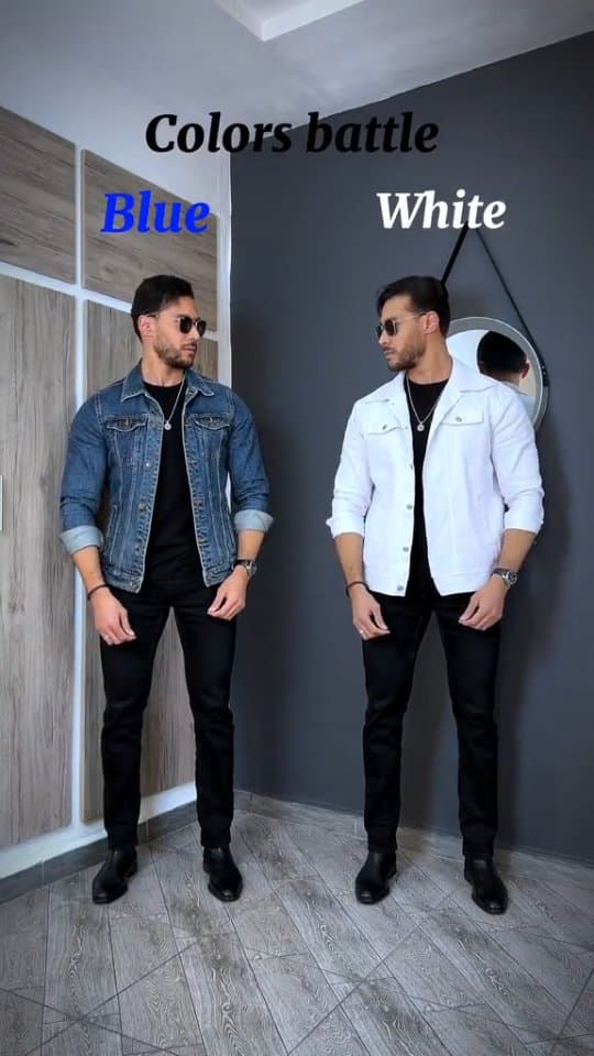 Full Black Outfit Upgrade: Blue Denim Jacket or White Jacket?