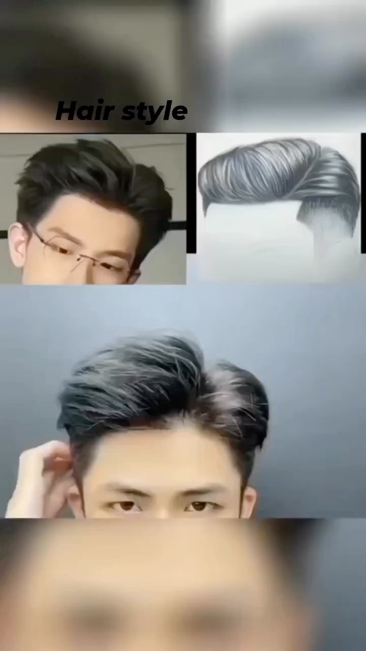 Collage showing men's medium-length textured hair with volume and an off-centre part
