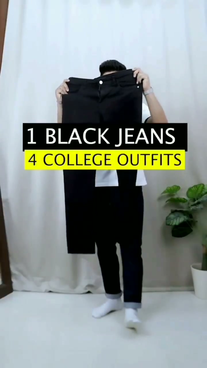 Black jeans outfit teaching frame showing one pair styled as the base for college outfits