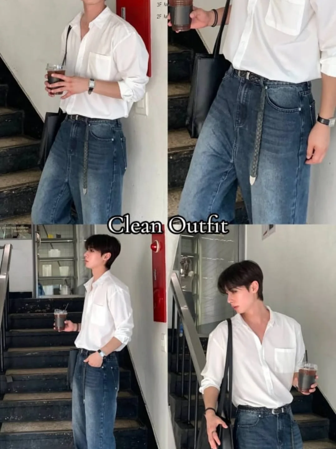 White shirt and relaxed blue jeans clean loose outfit